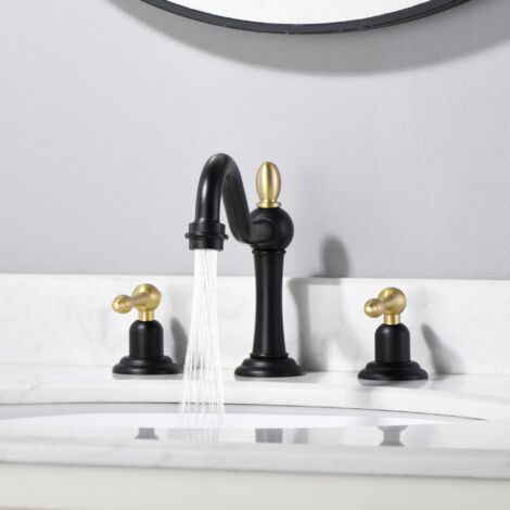 SUMERAIN Mitigeur de Lavabo Classique Noir Mat et Or Brossé avec Bec Pivotant à 360°, sans Plomb, Double Poignée
