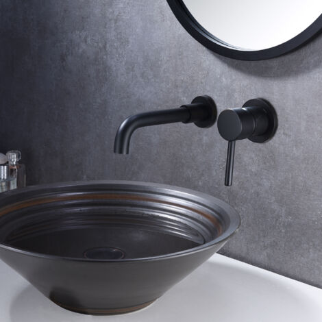 SUMERAIN Mitigeur de Lavabo Mural noir mat, Robinet Salle Bain avec deux trous