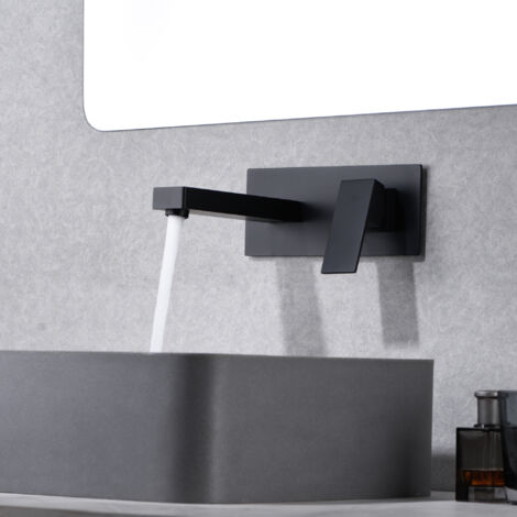 SUMERAIN Mitigeur de lavabo mural noir mat, Robinet salle bain avec deux trous à poignée unique