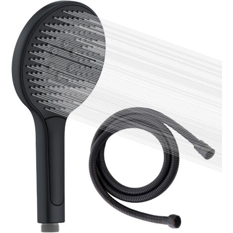 SUMERAIN Pommeau de douche rond noir mat à haute pression avec flexible de 150cm, Douchette économie d'eau avec trois types de jets (130 mm)