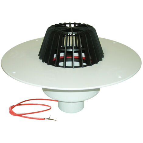 Sumidero de terraza DN110, cuello de PVC, recogehojas de plástico, dispositivo de calefacción (10-30W/230V)