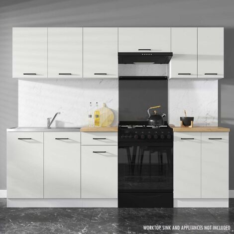 Summer 7 Unit Kitchen Cabinets Set 240cm - Chalk White Gloss
