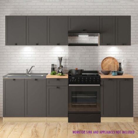 Summer 7 Unit Kitchen Cabinets Set 240cm - Graphite / Bernstein Oak