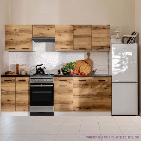 Summer 7 Unit Kitchen Cabinets Set 240cm - Light Delano Oak