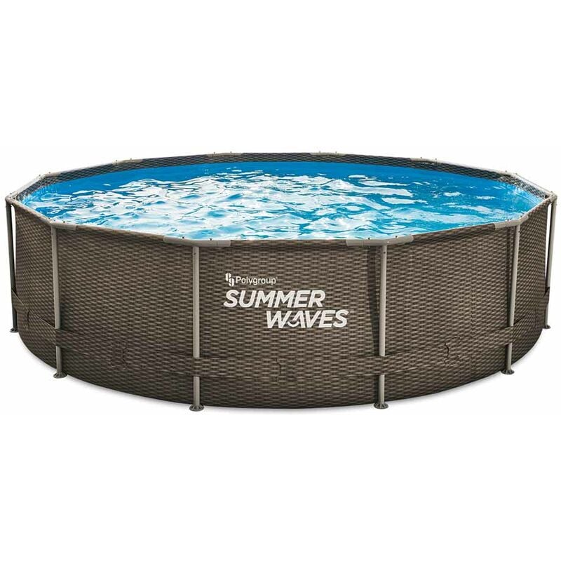 Summer Waves Frame Pool Rond 366x91 cm aspect rotin brun Kit piscine hors sol Piscine de jardin & piscine en plastique