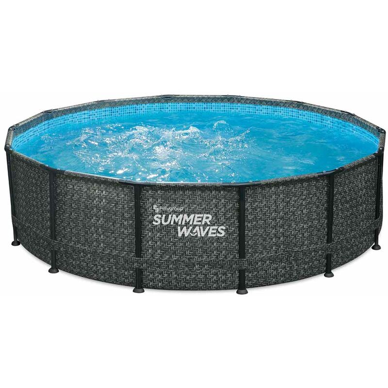 Frame Pool Rond 427x107 cm aspect rotin gris Kit piscine hors sol Piscine de jardin & piscine en plastique - Summer Waves