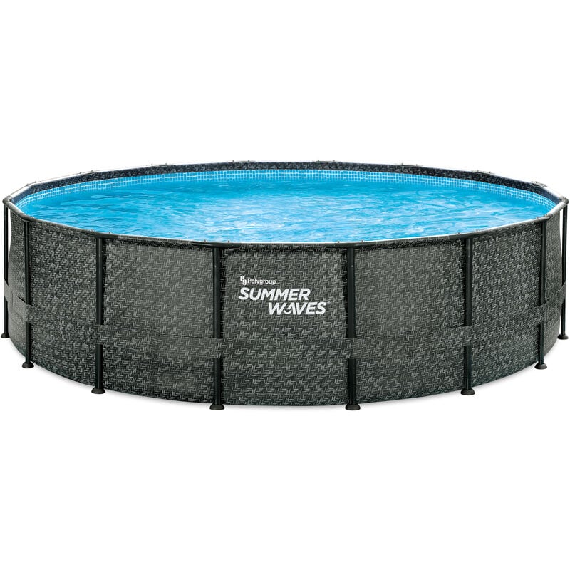 Frame Pool Rond 488x122 cm aspect rotin gris Kit piscine hors sol Piscine de jardin & piscine en plastique - Summer Waves
