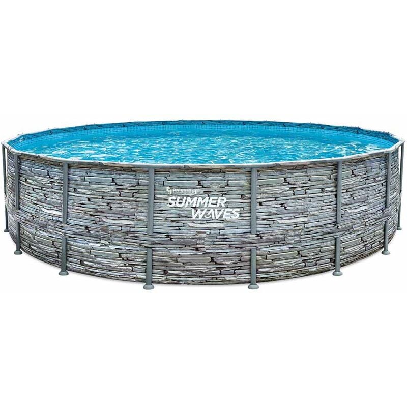Frame Pool Rond 549x132 cm aspect pierre gris Kit piscine hors sol Piscine de jardin & piscine en plastique - Summer Waves
