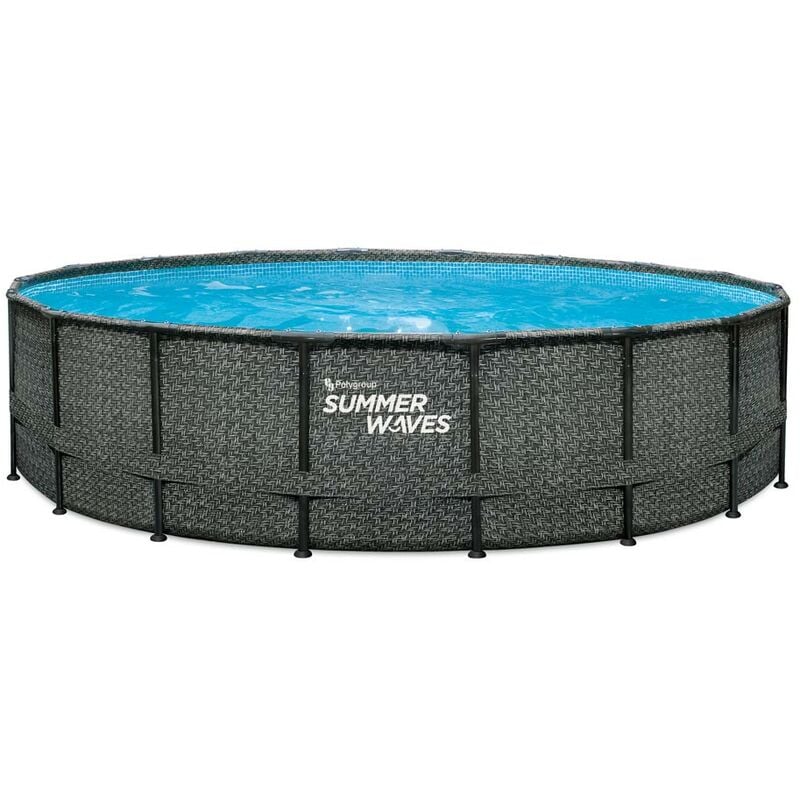 Frame Pool Rond 549x132 cm aspect rotin gris Kit piscine hors sol Piscine de jardin & piscine en plastique - Summer Waves