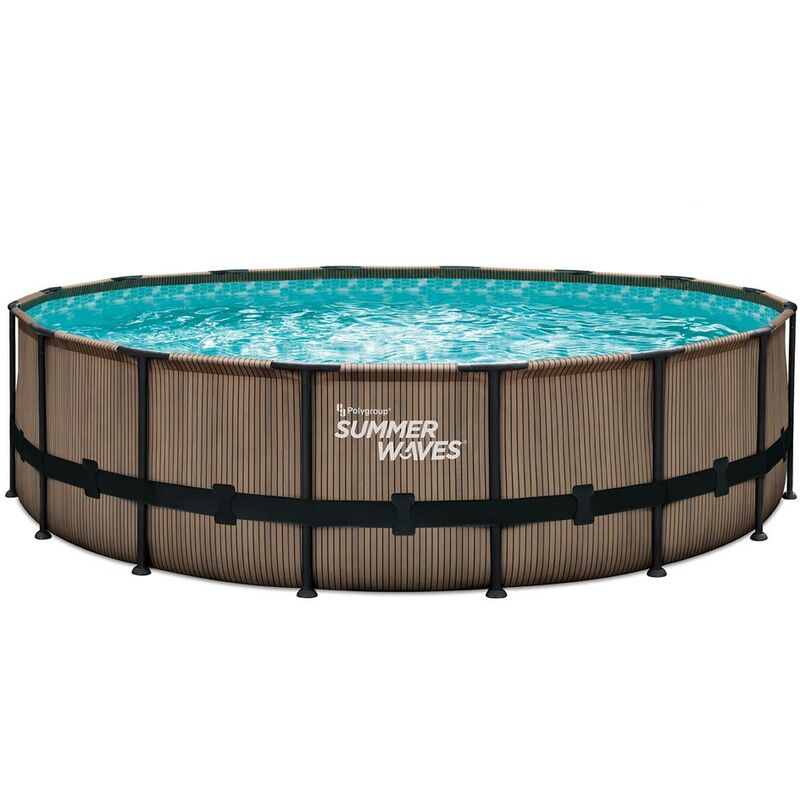Summer Waves Frame Pool Rund 488x122 cm Teak Optik Braun Aufstellpool Set Gartenpool & Schwimmbecken aus Kunststoff