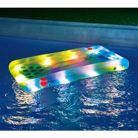 Summer Waves – Matelas gonflable de piscine Aqua Glow Pong – Fonction LED intégrée – Dimensions 160x84x19 cm – 5 creux de gobelets – 3 balles incluses