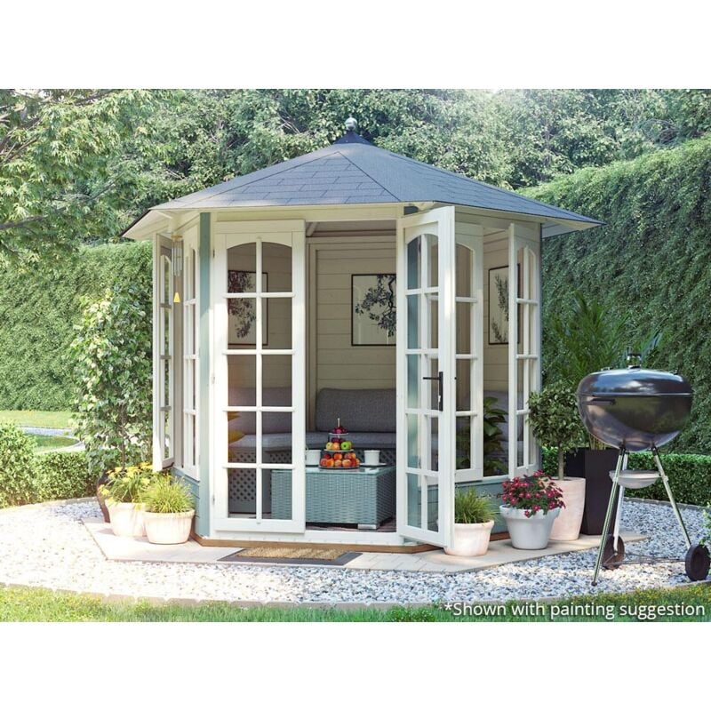 Dunster House Wooden Summerhouse 2.5 x 2 Metres Hexagonal Sun Room Vantage 250