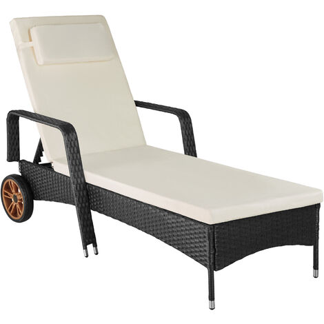 Sun lounger Biarritz rattan aluminium - reclining sun lounger, garden lounge chair, sun chair - black