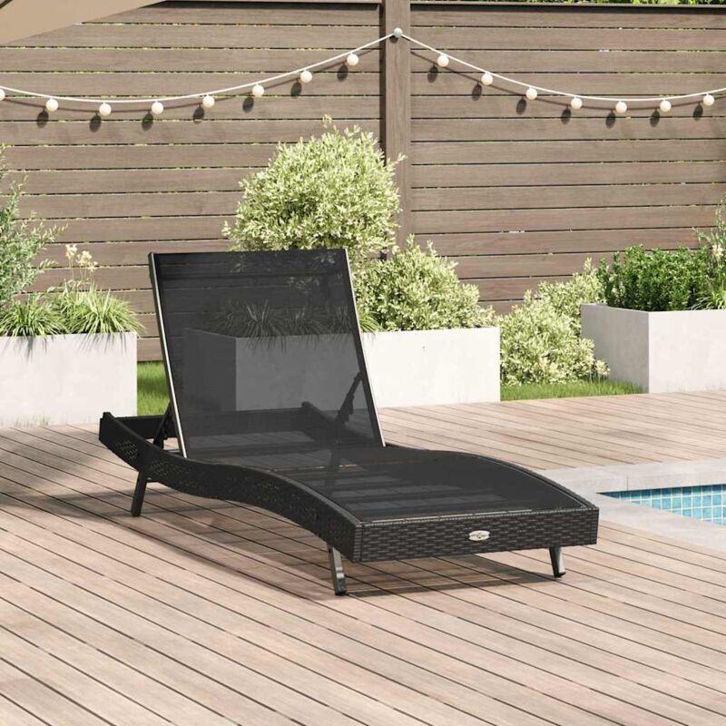 Vidaxl - Sunlounger Reclining Black 70 X 197 X 82 Cm Poly Rattan, Metal