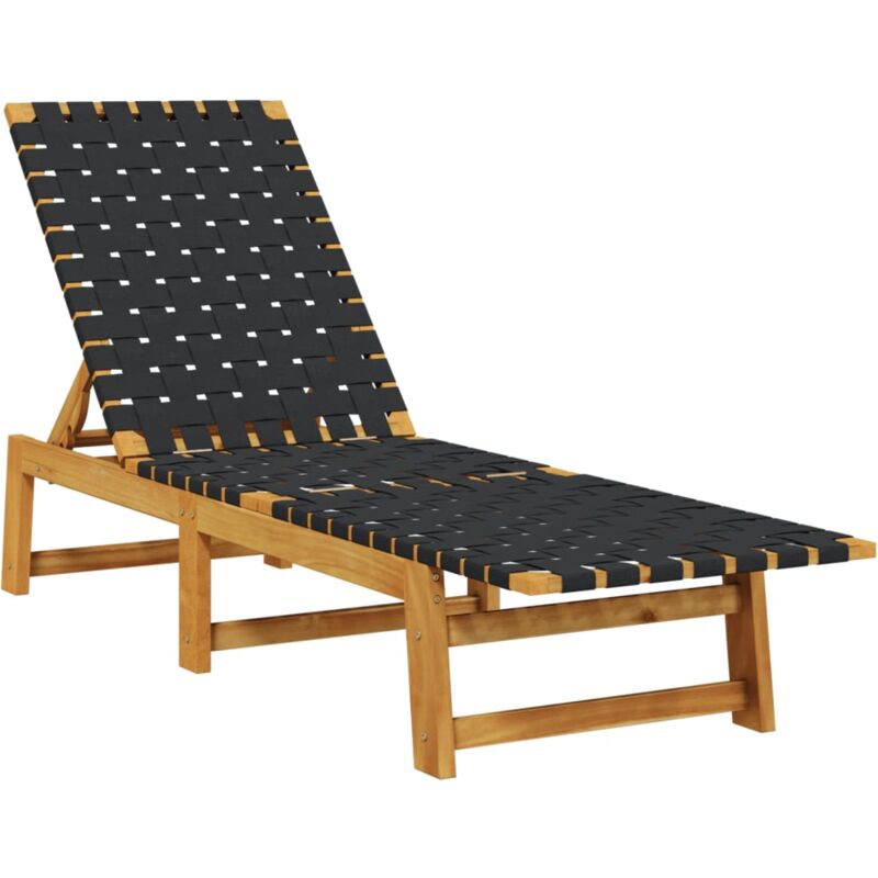 Sun Lounger Black Solid Wood Acacia And Fabric Vidaxl