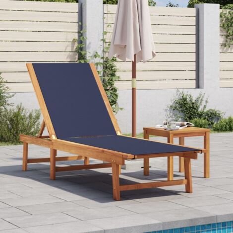 Sun Lounger Blue Solid Wood Acacia and Textilene vidaXL
