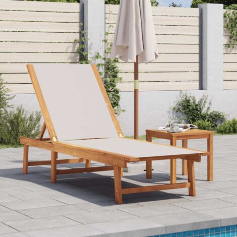 Sun Lounger Grey Solid Wood Acacia and Textilene vidaXL