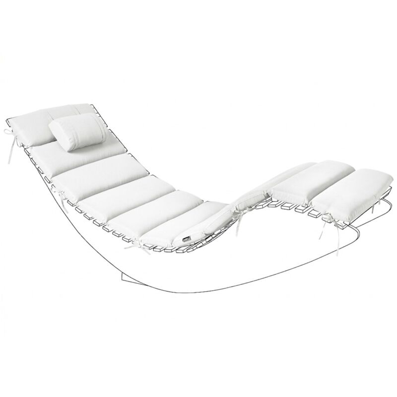 Beliani Sun Lounger Pad Cushion Off-white Polyester Uv Resistant With Ties And Headrest Thick Cushion Brescia Premium
