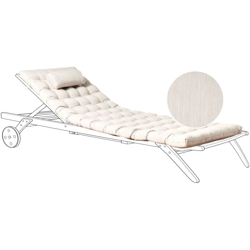 Beliani - Sun Lounger Pad Cushion With Headrest For Sunbed Uv Resistant Light Beige Cesana