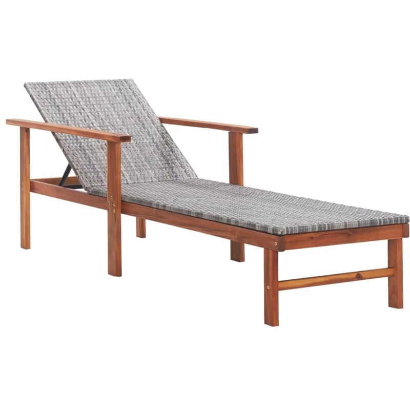 Sun Lounger Poly Rattan and Solid Acacia Wood Grey Vidaxl