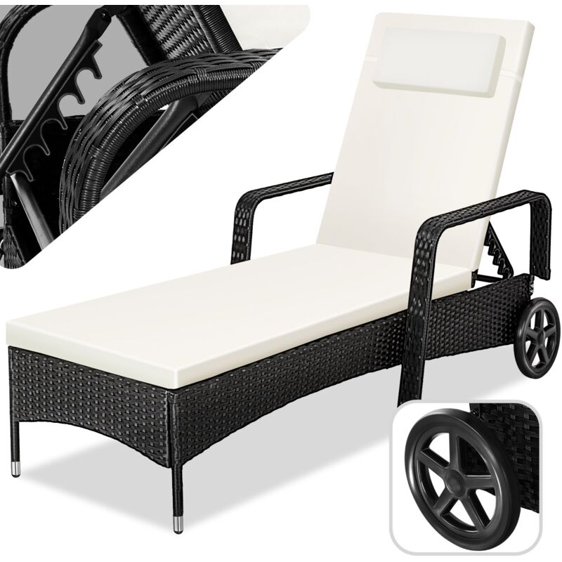 Sun Lounger Rattan Reclining Sun Lounger Garden Lounge Chair Sun Chair Black
