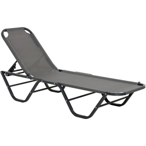 Sun Lounger Relaxed Recliner with 5-Position Adjustable Backrest Aluminium Frame for Pool, Sun Bathing, Grey