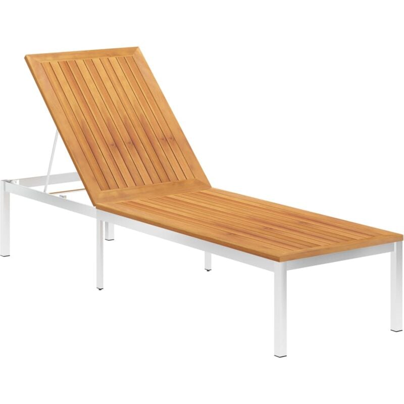 Sun Lounger Solid Acacia Wood and Stainless Steel Vidaxl