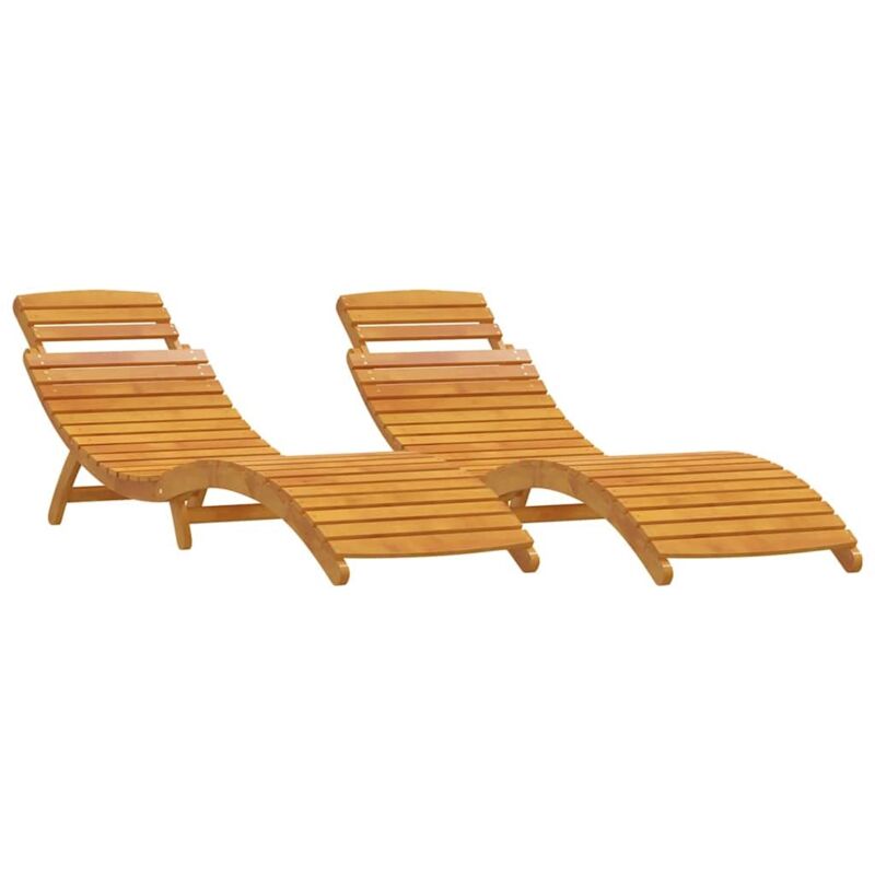 Sun Lounger 2 Pcs Brown 55 X 184 X 64cm Solid Acacia Wood Vidaxl