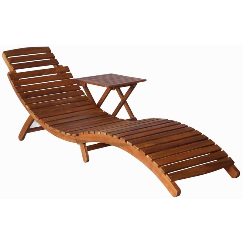 Sunlounger with Table Solid Acacia Wood Brown Vidaxl