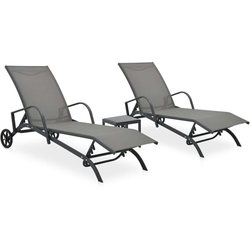 Sun Loungers 2 pcs with Table Textilene and Steel vidaXL