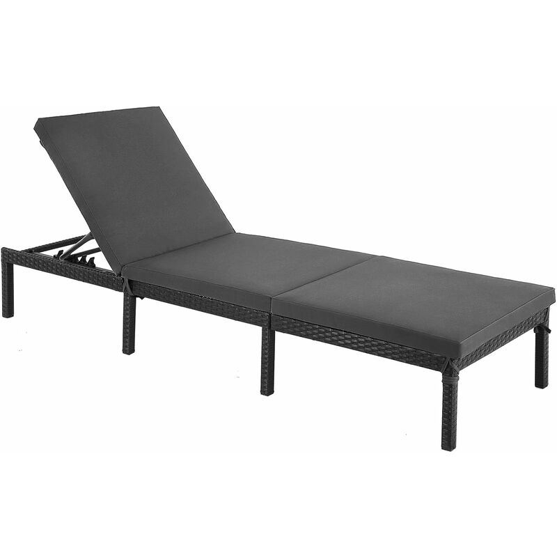 Sun Lounger, Sunbed with 5 cm Thick Mattress, Rattan-Like Surface, Reclining Backrest, 198 x 59 x 28 cm, Load Capacity 150 kg, for Garden, Terrace,