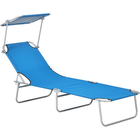 Sun Lounger, with Adjustable Face Canopy - Bright Blue
