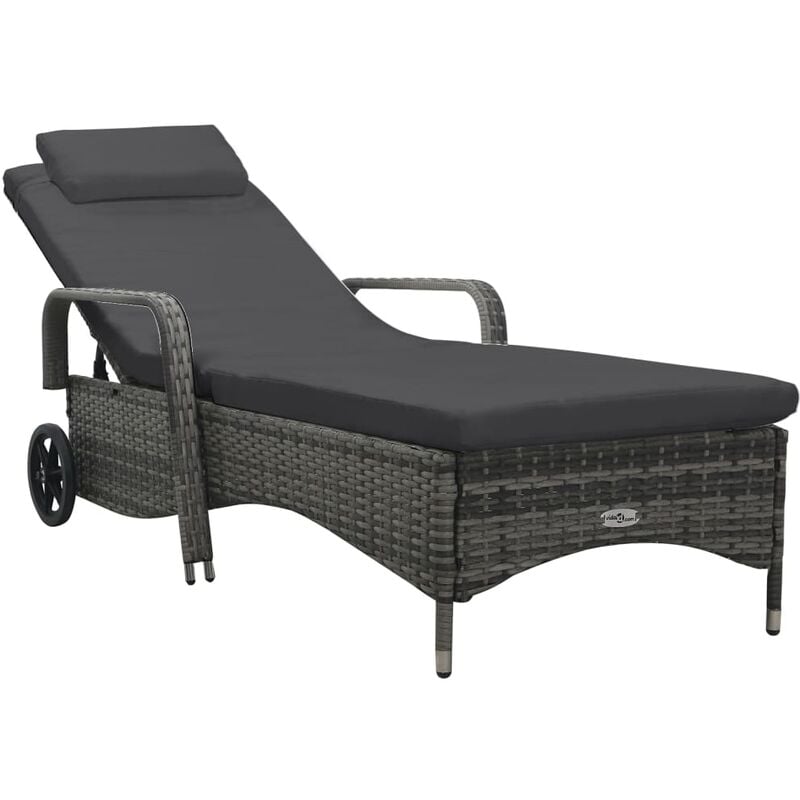 Sun Lounger with Wheels Poly Rattan Grey Vidaxl