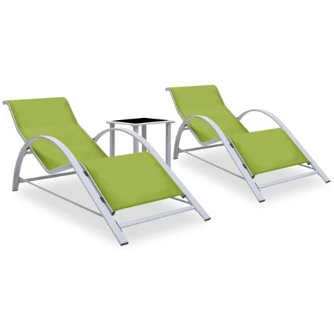 Sun Loungers 2 pcs with Table Aluminium Green vidaXL