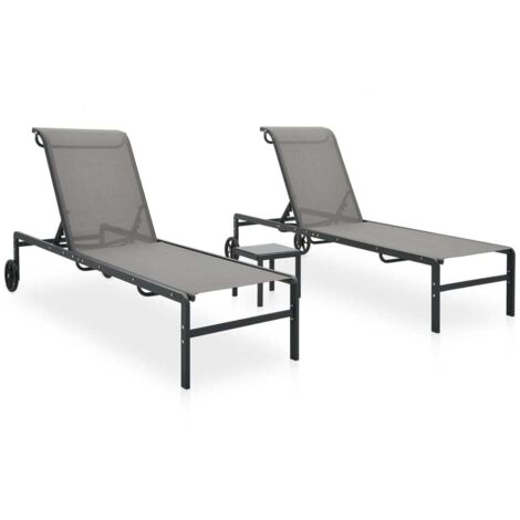 Sun Loungers 2 pcs with Table Textilene and Steel vidaXL