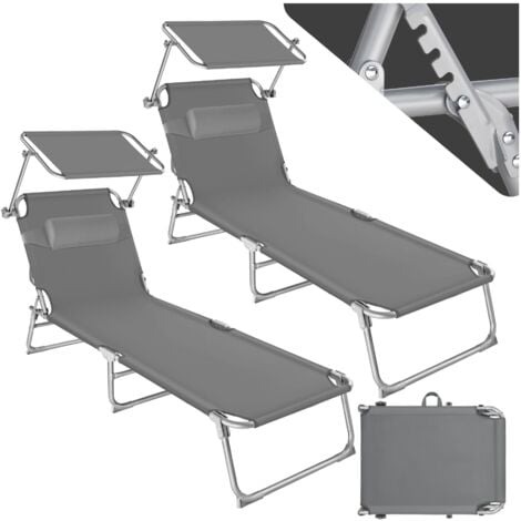 Sun Loungers Chloé Set of 2 - foldable, sunroof, 4-step backrest, head cushion - grey