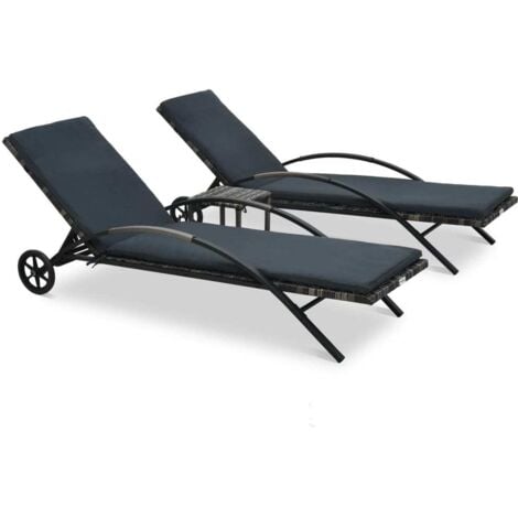 Sun Loungers with Table Poly Rattan Anthracite vidaXL