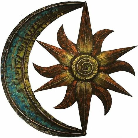Sun Moon Metal Wall Art, Creative Wall Hanging Decoration for Garden, Vintage Decor Wall Art for Living Room Bedroom（30X30cm）