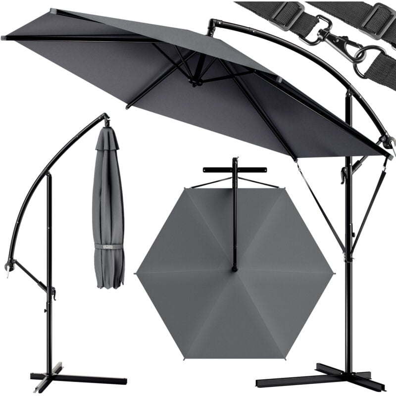Kingsleeve - Sun Parasol 3.3m Hanging Sunshade Banana Cantilever UV40+ Patio Umbrella Canopy Anthracite
