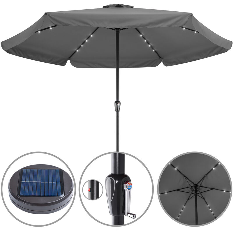 Sun Parasol Garden Umbrella Patio Led Lights Solar 330cm Round Sunshade Canopy Anthracite 107007