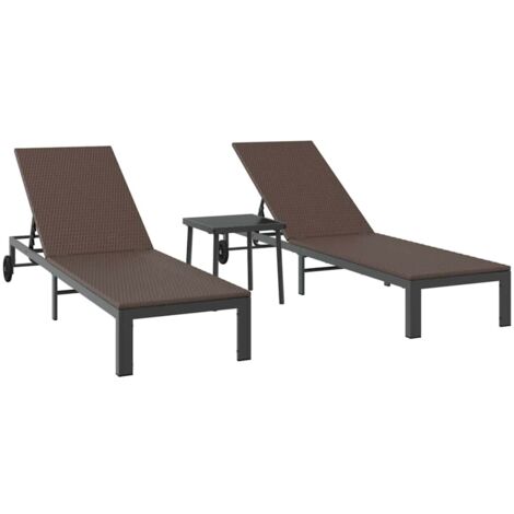 Sunbed with Cushion 3 pcs Brown 40 x 39 x 40.5cm Poly Rattan vidaXL