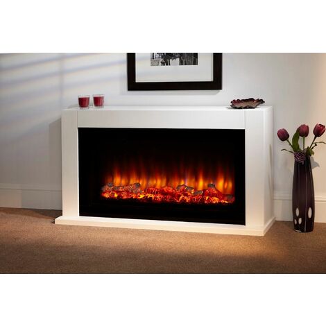 Suncrest Lumley Electric Fireplace Fire Heater Heating Real Log Effect Remote - White