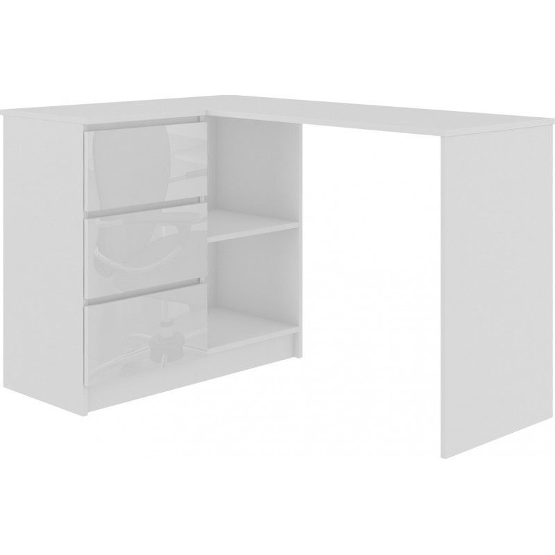 Sundar Bureau Informatique D Angle Moderne 124x85x77 3 Tiroirs 2 Grandes Niches Table Ordinateur Multi Rangements Blanc Blanc Laque Blanc Blanc Laque Ako B 16 Clp Narozne Bialy Bialy Polysk Lewe