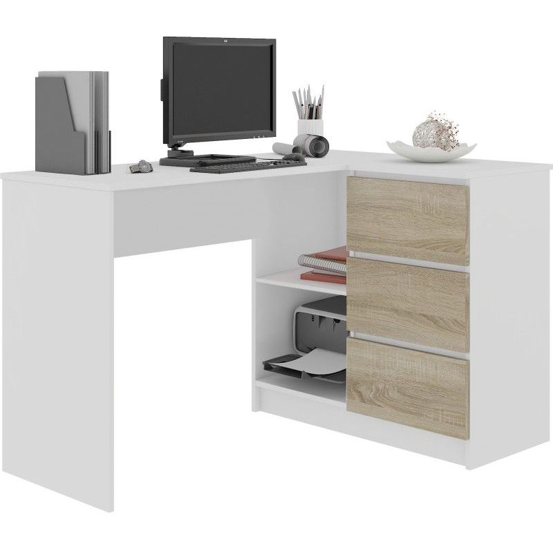 Sundar Bureau Informatique D Angle Moderne 124x85x77 3 Tiroirs 2 Grandes Niches Table Ordinateur Multi Rangements Blanc Sonoma Blanc Sonoma Ako B 16 Clp Narozne Biale Sonoma Prawe