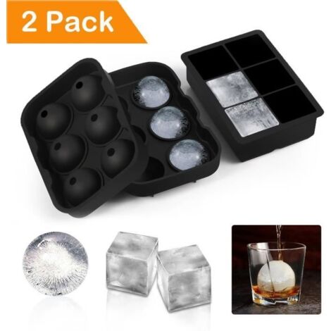 SUNDIX Bac à Glaçon en Silicone - [2 Pack]Moules à Glace en Boule et en Cube Barquettes de Glaçon Combinées en Silicone Flexible ...