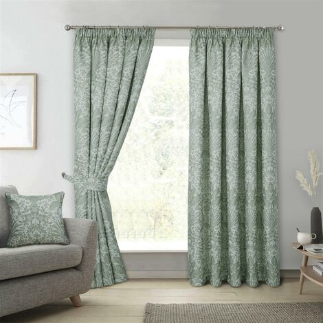Sundour Floral Keswick Pencil Pleat Curtain Pair Sage Green 46x72"