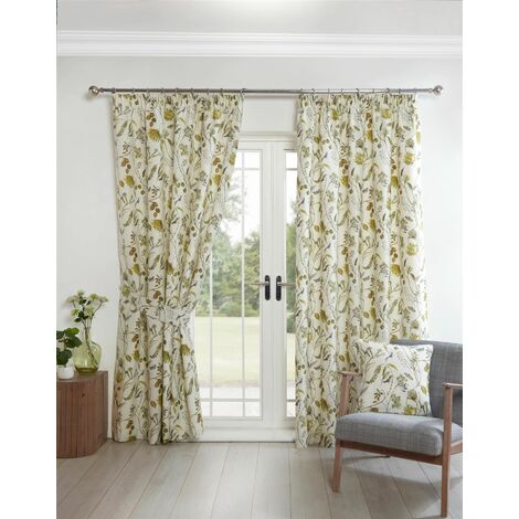 Sundour Grove Floral Pencil Pleat Curtains Fennel 46x90"