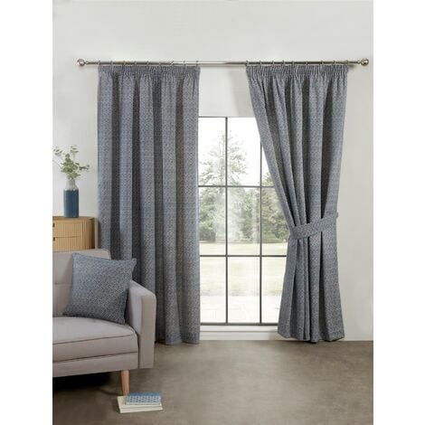Sundour Modern Aztec Pencil Pleat Curtains Navy Blue 46x72