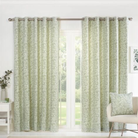 Sundour Sade Fully Lined Ready Made Floral Eyelet Curtains Green 90x90"