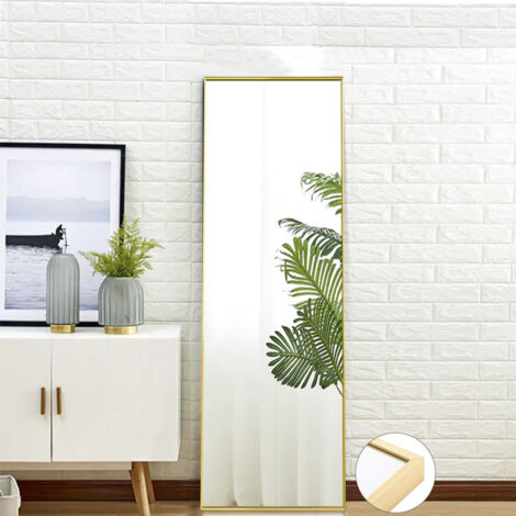 Sunfecili – Miroir sur pied 150x40 cm – Miroir pleine longueur avec cadre en aluminium doré – Base antidérapante pour stabilité – Verre trempé haute définition